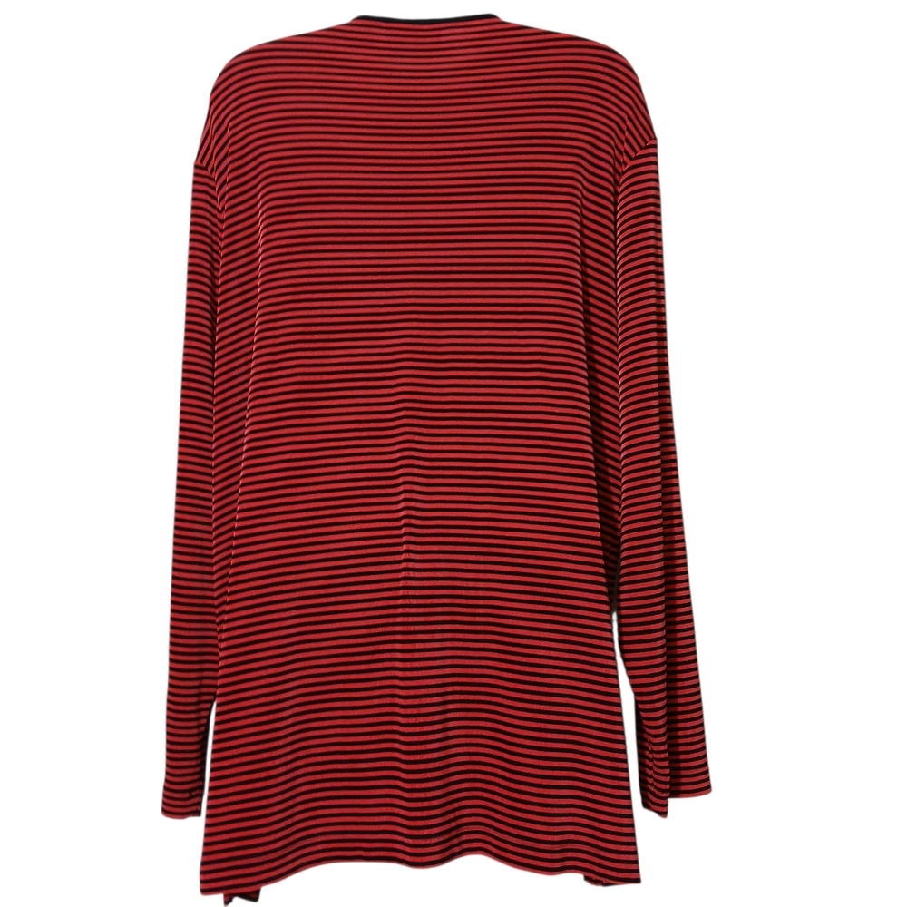 Chico's Travelers Red Black Striped Cardigan Knit Jacket Slinky Work Travel - Picture 5 of 6